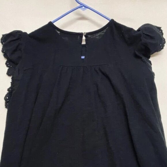 LOFT Short Sleeve Blouse Women's Medium Black Short Sleeve Crochet Lace Top GUC - Picture 4 of 9